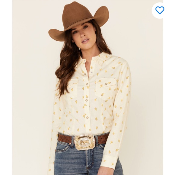 Wrangler Tops - Wrangler Cactus Print Long Sleeve Button Down Shirt - Size S